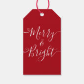 Merry en Bright | Moderne Typografie Red Kerstmis Cadeaulabel (Voorkant)