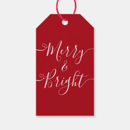 Merry en Bright | Moderne Typografie Red Kerstmis Cadeaulabel