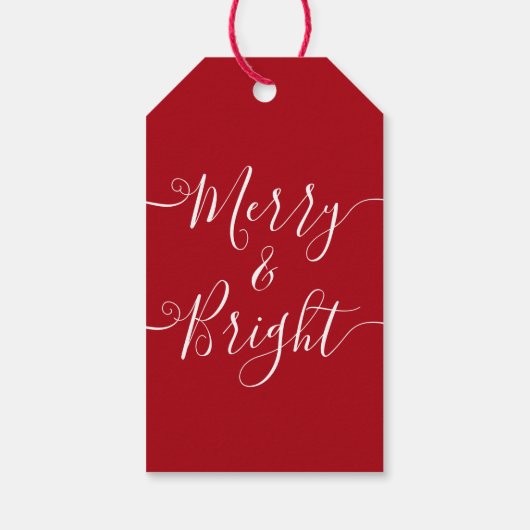 Merry en Bright | Moderne Typografie Red Kerstmis Cadeaulabel (Achterkant)
