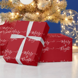 Merry en Bright | Moderne Typografie Red Kerstmis Cadeaupapier