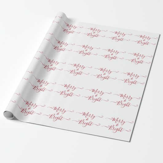 Merry en Bright | Moderne Typografie Red Kerstmis Cadeaupapier (Uitgerold)