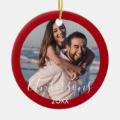 Merry en Bright | Moderne Typografie Red Kerstmis Keramisch Ornament (Voorkant)