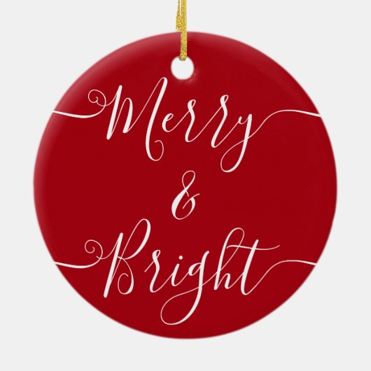 Merry en Bright | Moderne Typografie Red Kerstmis Keramisch Ornament (Achterkant)