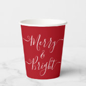 Merry en Bright | Moderne Typografie Red Kerstmis Papieren Bekers (Achterkant)