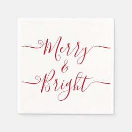 Merry en Bright | Moderne Typografie Red Kerstmis Servet