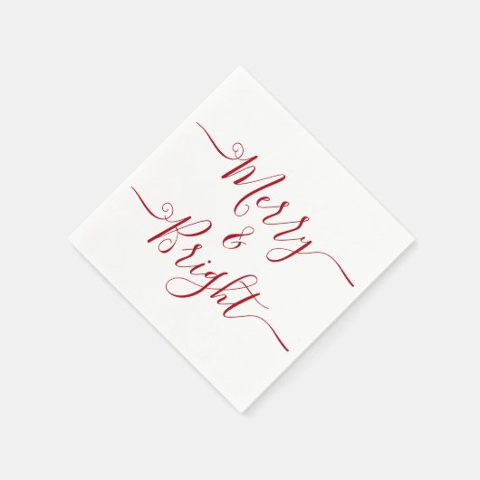 Merry en Bright | Moderne Typografie Red Kerstmis Servet (Hoek)