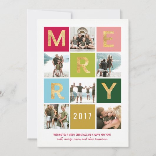 Merry en Bright Multi-PhotoHoliday Card Feestdagenkaart (Voorkant)