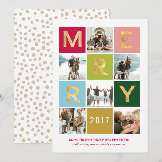 Merry en Bright Multi-PhotoHoliday Card Feestdagenkaart (Voorkant / Achterkant)