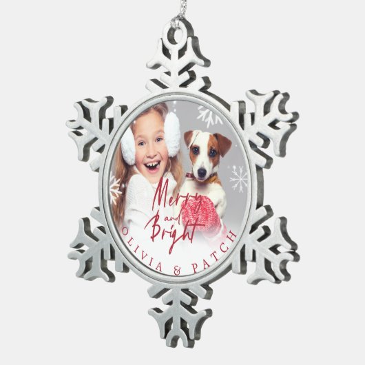 Merry en Bright | Pet Holiday Snowflake Tin Sneeuwvlok Ornament (Rechts)
