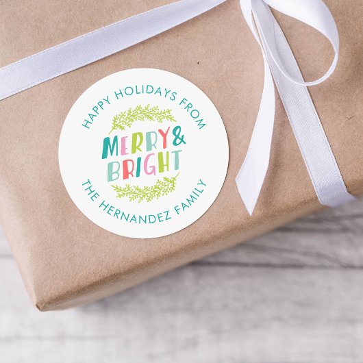 Merry en Bright Prettige feestdagen Ronde Sticker