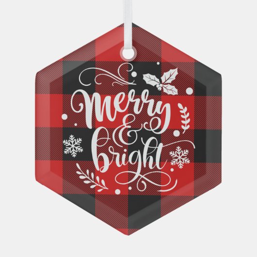 Merry en Bright Red en Black Buffalo Glas Ornament (Voorkant)
