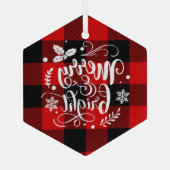 Merry en Bright Red en Black Buffalo Glas Ornament (Achterkant)