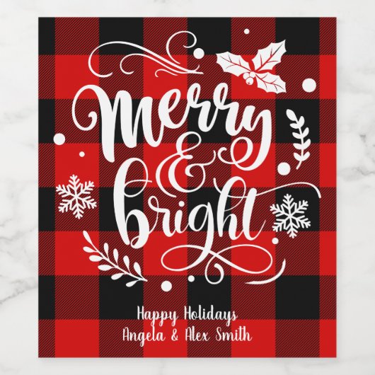 Merry en Bright Red en Black Buffalo Wijn Etiket (Enkel label)