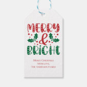 Merry en Bright Red en Green Holly Kerstmis Cadeaulabel (Voorkant)