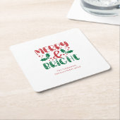 Merry en Bright Red en Green Holly Kerstmis Kartonnen Onderzetters (Schuin)
