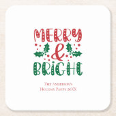 Merry en Bright Red en Green Holly Kerstmis Kartonnen Onderzetters (Voorkant)