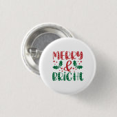 Merry en Bright Red en Green Holly Kerstmis Ronde Button 3,2 Cm (Voorkant /achterkant)