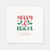 Merry en Bright Red en Green Holly Kerstmis Servet (Voorkant)