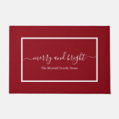 Merry en bright red script familienaam deurmat (Voorkant)
