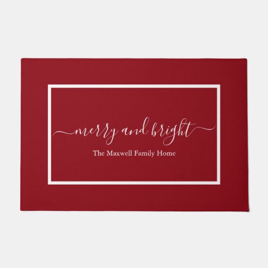 Merry en bright red script familienaam deurmat (Voorkant)