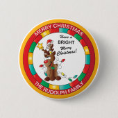 Merry en Bright Reindeer en Kerstmuis Ronde Button 5,7 Cm (Voorkant)