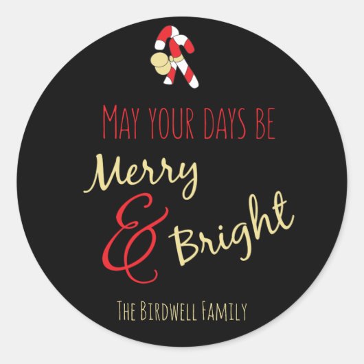 Merry en Bright Ronde Sticker (Voorkant)