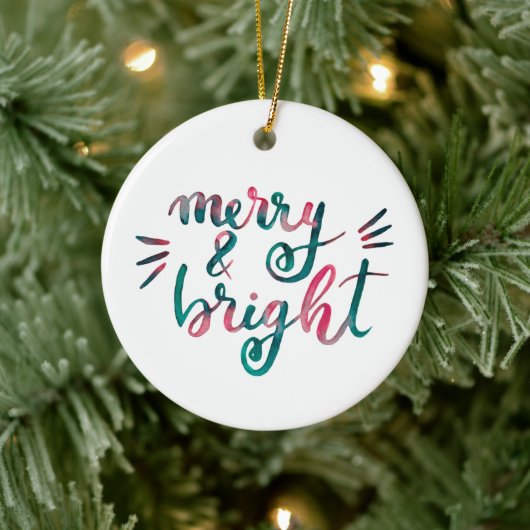 Merry en bright - roze en groen keramisch ornament (Boom)