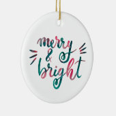 Merry en bright - roze en groen keramisch ornament (Rechts)