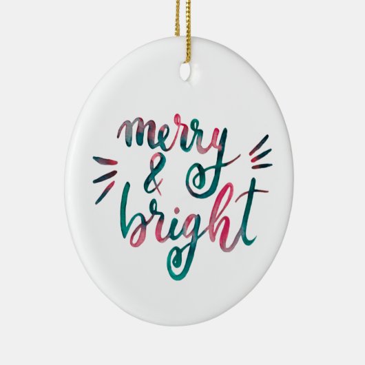 Merry en bright - roze en groen keramisch ornament (Rechts)