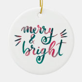 Merry en bright - roze en groen keramisch ornament (Voorkant)