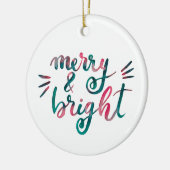 Merry en bright - roze en groen keramisch ornament (Links)