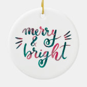 Merry en bright - roze en groen keramisch ornament (Achterkant)