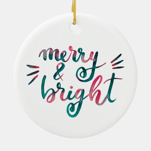 Merry en bright - roze en groen keramisch ornament (Achterkant)