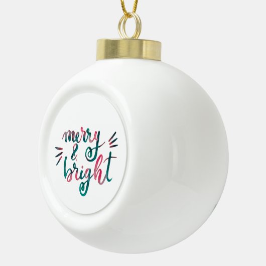 Merry en bright - roze en groen keramische bal ornament (Rechts)