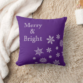 Merry en Bright Snowflakes Paarse kerst Kussen