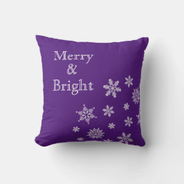 Merry en Bright Snowflakes Paarse kerst Kussen
