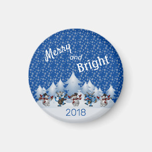 Merry en Bright Snowmen Magneet