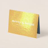 Merry en Bright | Stijlvol modern fotokerstgoud Folie Kaarten (Voorkant)