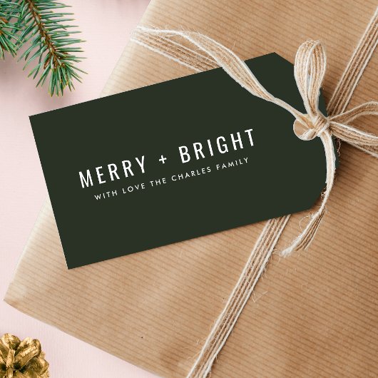 Merry en Bright | Stijlvolle donkergroene kerst Cadeaulabel