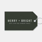 Merry en Bright | Stijlvolle donkergroene kerst Cadeaulabel (Voorkant (Horizontaal))