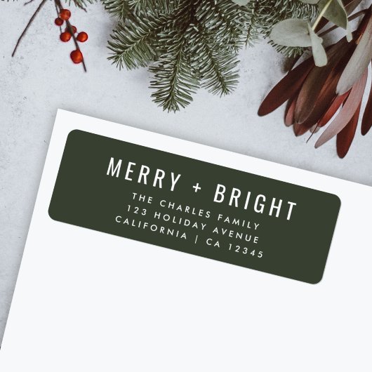 Merry en Bright | Stijlvolle donkergroene kerst Etiket