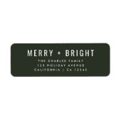 Merry en Bright | Stijlvolle donkergroene kerst Etiket (Voorkant)