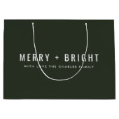 Merry en Bright | Stijlvolle donkergroene kerst Groot Cadeauzakje (Voorkant)