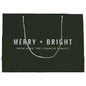 Merry en Bright | Stijlvolle donkergroene kerst Groot Cadeauzakje (Achterkant)