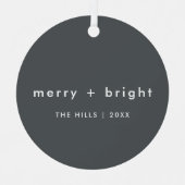 Merry en Bright | Stijlvolle kerst met houtskool Metalen Ornament (Voorkant)