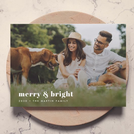 Merry en Bright | Stijlvolle moderne fotografieën Feestdagenkaart