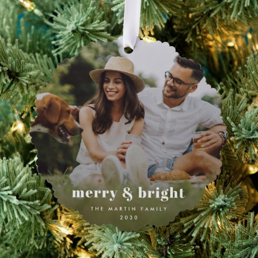 Merry en Bright | Stijlvolle moderne fotografieën Ornament Kaart (Insitu (Drie))