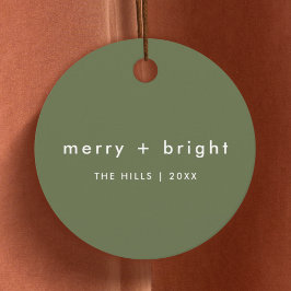 Merry en Bright | Trendy Moss Green Kerstmis Bedankjes Labels