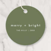 Merry en Bright | Trendy Moss Green Kerstmis Bedankjes Labels (Voorkant)