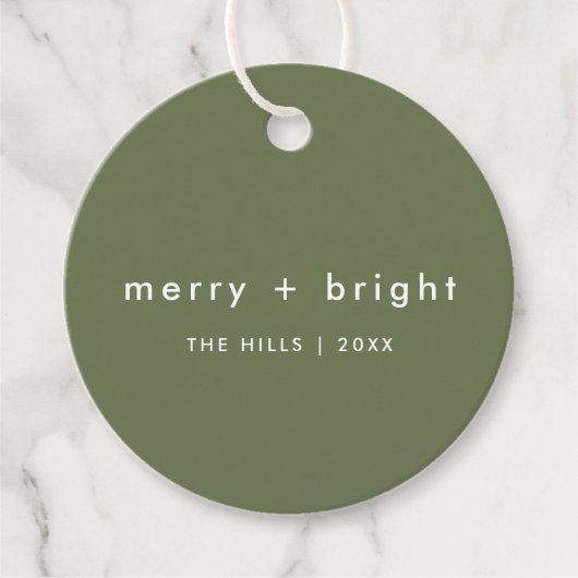 Merry en Bright | Trendy Moss Green Kerstmis Bedankjes Labels (Voorkant)